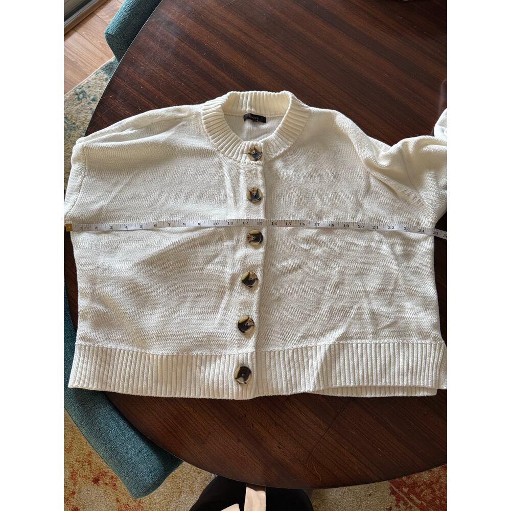 Quince Ivory Organic Cotton Boxy Cropped Chunky Knit Oversized Cardigan Sz L New - Picture 6 of 8